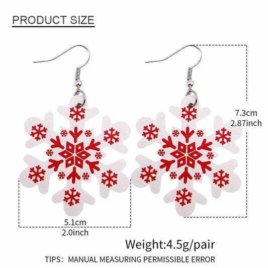 E821 Aretes copo de nieve de cuero sintético ligeros 7cm