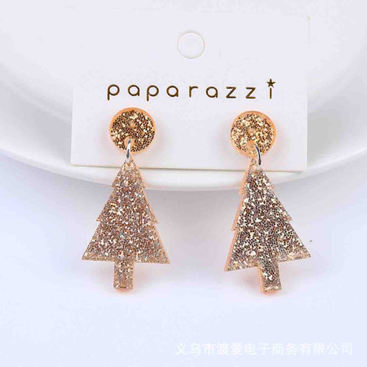 E811D Aretes pino dorado acrílico ligeros brillantes 4cm