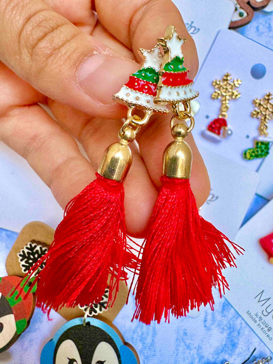 J82 Aretes Árbol Navidad Borla Tela 5.5cm