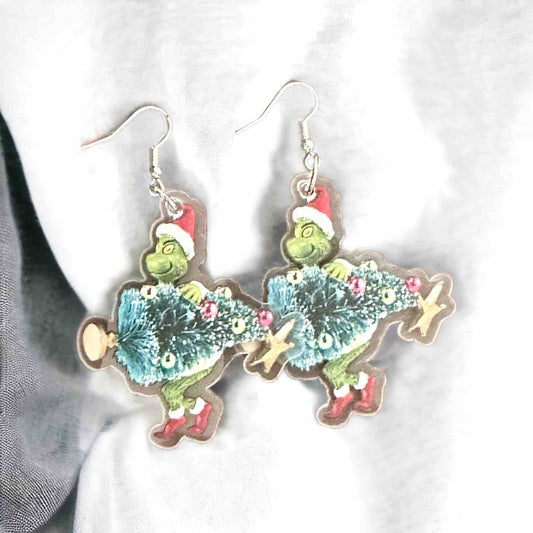 E780 Aretes grinch grandes ligeros acrílico liso 7.5cm