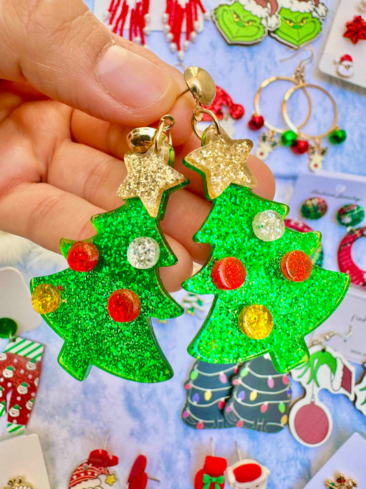 E569 Aretes Árbol De Navidad Acrílico 6cm