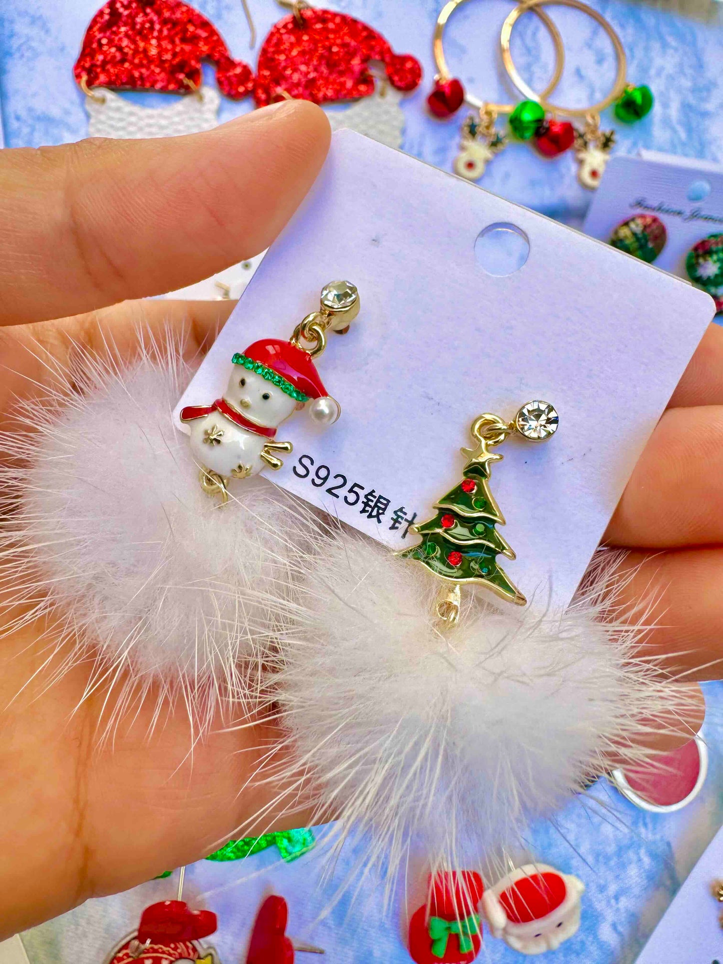 J117W Aretes santa claus pompón textura poste de plata hermosos llevan caja para no maltratarse 5cm