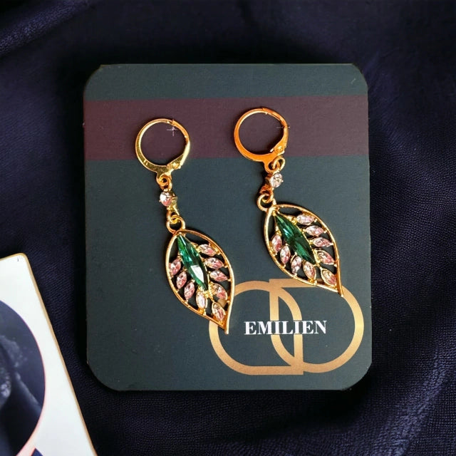 E1497 Aretes Hojas Cristal Artificial Aleación