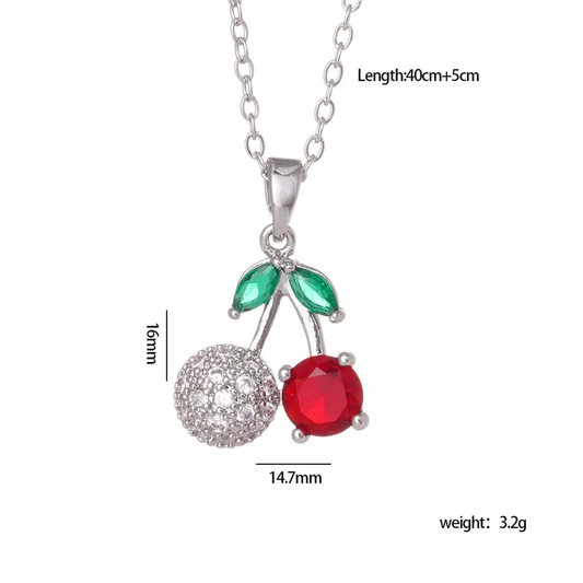 C609 Collar cereza cobre circon largo 45cm dije 1.6cm