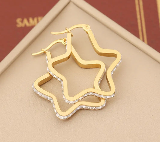 E3125E Aretes arracada estrella dorada acero inoxidable chapado en oro 4.5cm