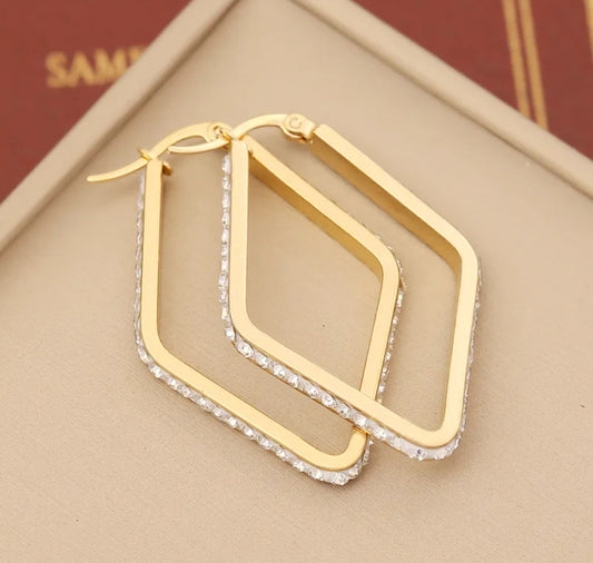 E3125R Aretes arracada rombo dorado acero inoxidable chapado en oro 4.5cm