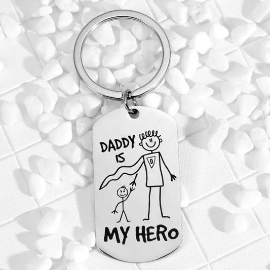 J555 Llavero papá dia del padre "daddy is my hero" acero inoxidable largo 7cm