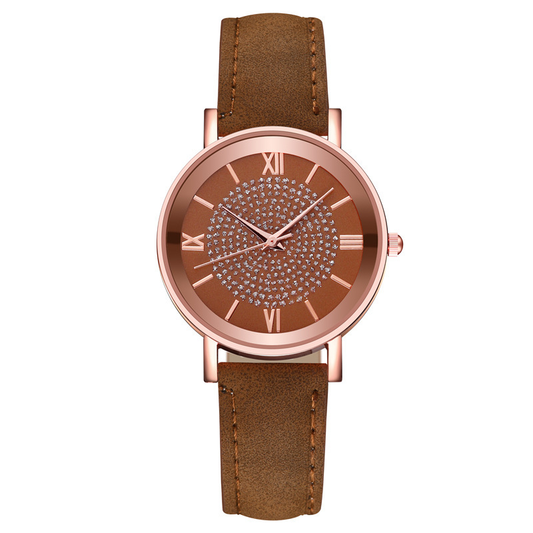J523 Reloj marron para mujer estilo vintage correa cuero sintetico