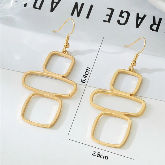J526 Aretes dorados cuadros cruz aleacion 6.4cm