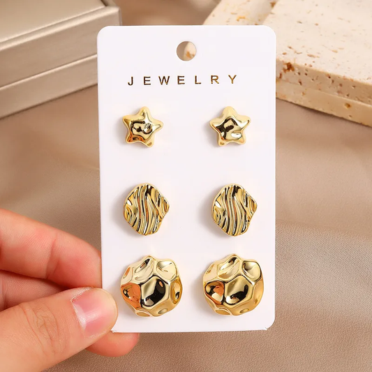 J522 Conjunto de aretes dorados incluye 3 pares recubrimiento cobre 2cm