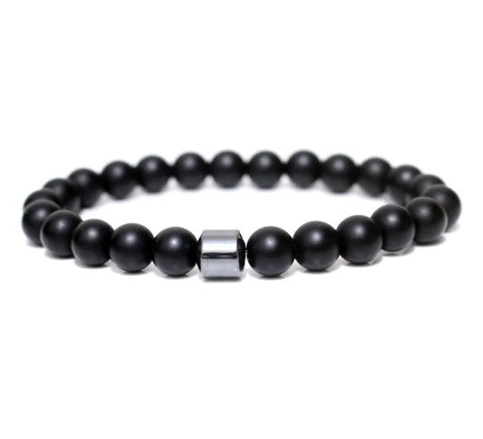 B343 Pulsera cuentas negras para hombre