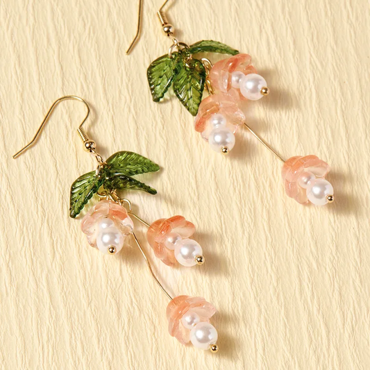 E3120 Aretes flor perla borla largo 7cm
