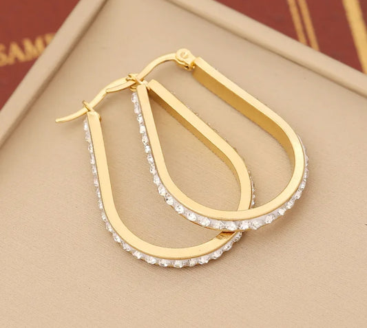 E3125G Aretes arracada gota dorada acero inoxidable chapado en oro 4.5cm