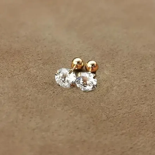 E3103 Aretes mini circon acero inoxidable chapado en oro 18k 5mm