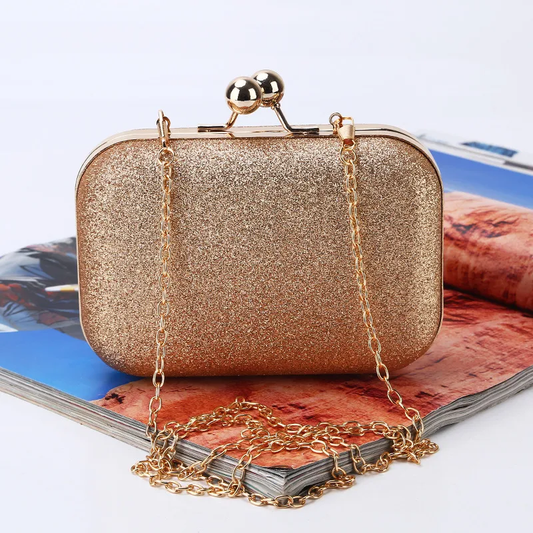 J365D Bolsa dorada brillante de noche para fiesta longitud 15cm ancho 5cm altura 11cm