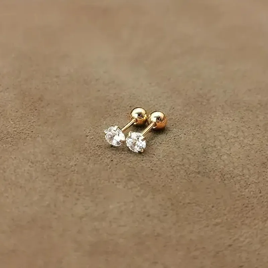 E3114 Aretes mini circon acero inoxidable chapado en oro 18k 4mm