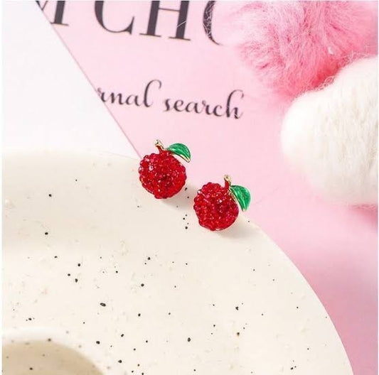 E3123 Aretes manzana roja poste de plata
