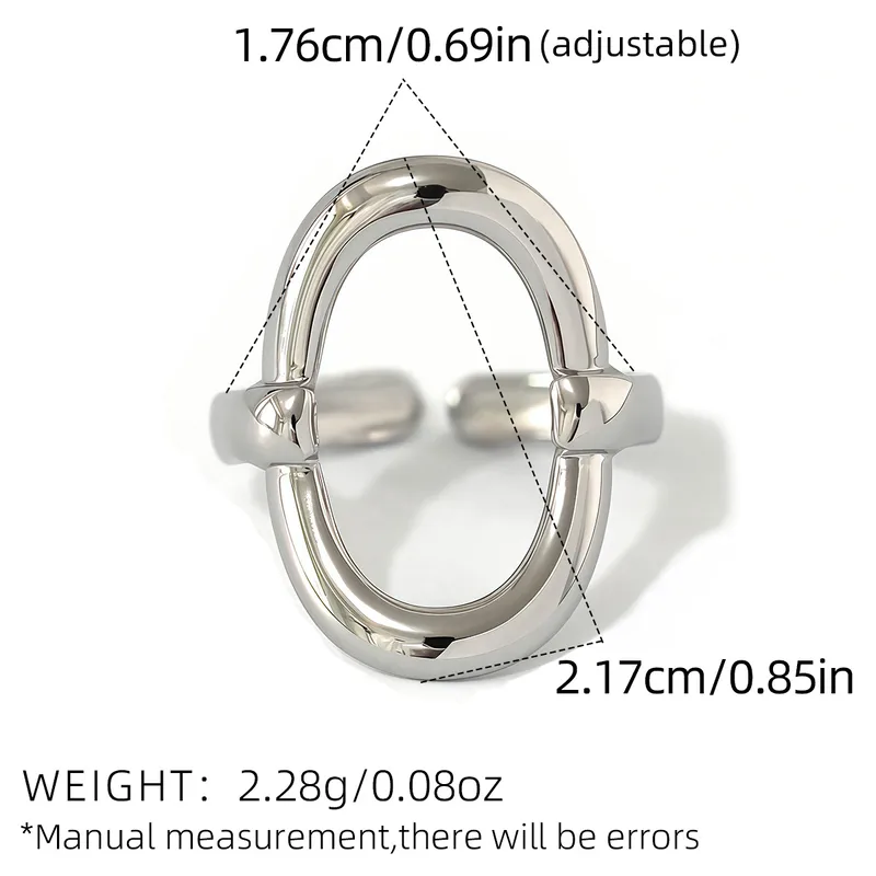 J531P Anillo ajustable ovalo plateado acero inoxidable chapado en oro 18k
