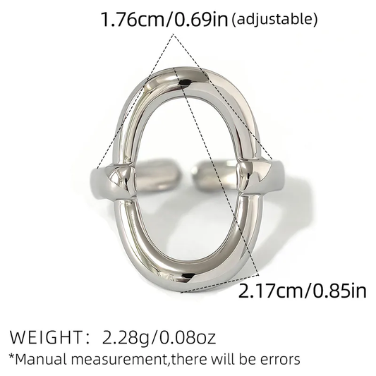 J531P Anillo ajustable ovalo plateado acero inoxidable chapado en oro 18k