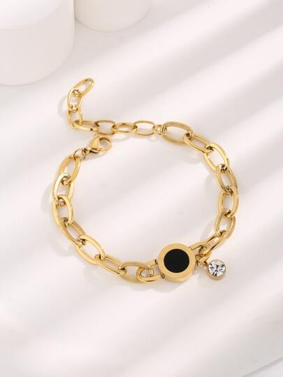 J545 Pulsera dorada circulo negro acero de titanio 24cm